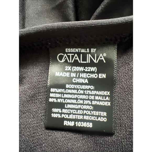 Essentials By Catalina Swim Dress Womens 2X Black Plunge Neck Swimsuit NWT - Picture 3 of 9